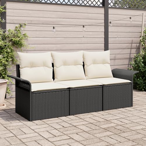 ZQQLVOO 3-teiliges Garten Sofa Set mit Kissen Schwarz Poly Rattan “区分 for 卧室 von ZQQLVOO