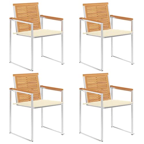 ZQQLVOO 4 STK. Gartenstühle mit Kissen Massivholz Teak Sitzmöglichkeiten im Freien Gartenmöbelstühle for Outdoor Patio von ZQQLVOO