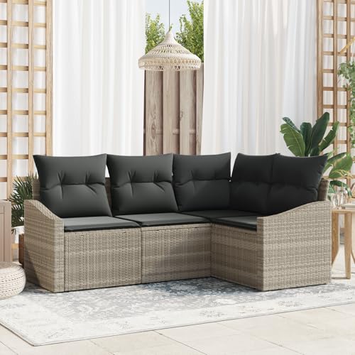 ZQQLVOO 4-TLG. Garten-Essgruppe mit Kissen Hellgrau Poly Rattan 使用逗号” for 办公室 von ZQQLVOO
