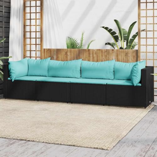 ZQQLVOO 4-TLG. Garten-Lounge-Set mit Kissen Schwarz Poly Rattan “区分 for 室外 von ZQQLVOO
