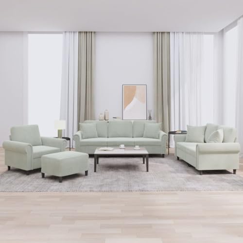ZQQLVOO 4-TLG. Sofagarnitur mit Kissen Hellgrau Samt Samt Sofagarnitur mit Hocker, Bequemes Polstermöbel für Wohnzimmer ZQQLVOO 4-TLG. Sofagarnitur mit Kissen Hellgrau Samt Samt Sofagarnitur mit Hocker, Bequemes Polstermöbel für Wohnzimmer von ZQQLVOO