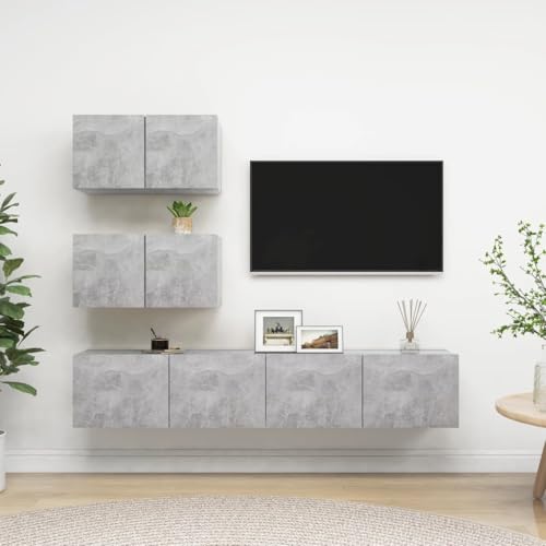 ZQQLVOO 4-TLG. TV-Schrank-Set Betongrau Holzwerkstoff Fernsehtisch tv Regal tv Cabinet Couchtisch von ZQQLVOO