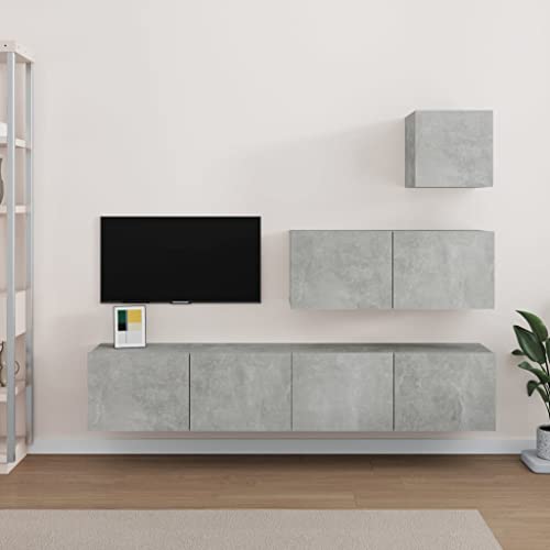 ZQQLVOO 4-TLG. TV-Schrank-Set Betongrau Holzwerkstoff Konsolentisch mit Schubladen Sideboard hängend Fernsehschrank Sideboard tv von ZQQLVOO