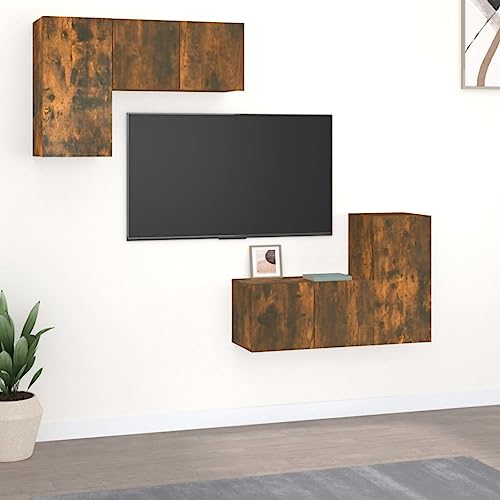 ZQQLVOO 4-TLG. TV-Schrank-Set Räuchereiche Holzwerkstoff Fernseher Tisch Couchtisch Sideboard tv Sideboard hängend von ZQQLVOO