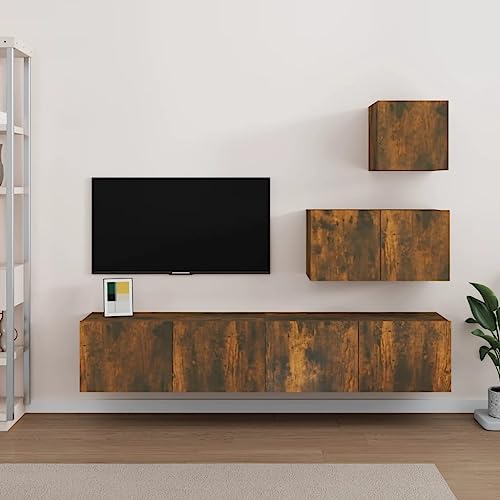 ZQQLVOO 4-TLG. TV-Schrank-Set Räuchereiche Holzwerkstoff Konsolentisch mit Schubladen hängeschrank Fernsehtisch Sideboard Wohnzimmer ZQQLVOO 4-TLG. TV-Schrank-Set Räuchereiche Holzwerkstoff Konsolentisch mit Schubladen hängeschrank Fernsehtisch Sideboard Wohnzimmer von ZQQLVOO