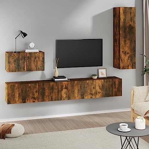ZQQLVOO 4-TLG. TV-Schrank-Set Räuchereiche Holzwerkstoff tv Regal Fernseher Tisch tv möbel hängeschrank ZQQLVOO 4-TLG. TV-Schrank-Set Räuchereiche Holzwerkstoff tv Regal Fernseher Tisch tv möbel hängeschrank von ZQQLVOO