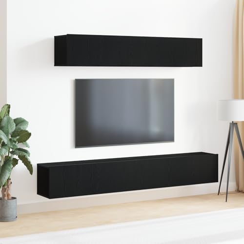 ZQQLVOO 4-TLG. TV-Schrank-Set Schwarz Holzwerkstoff tv Bank Fernseher Schrank tv ständer Fernsehschrank von ZQQLVOO