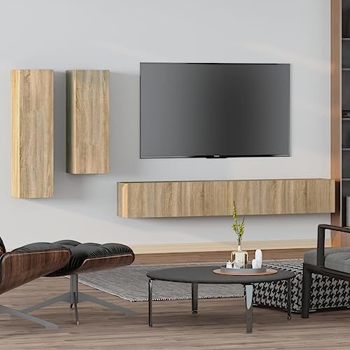 ZQQLVOO 4-TLG. TV-Schrank-Set Sonoma-Eiche Holzwerkstoff Würfelregal mit Wandmontage für Aufbewahrung und Organisation von ZQQLVOO