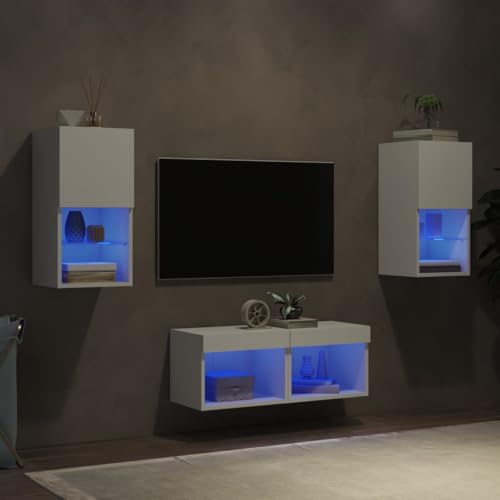 ZQQLVOO 4-TLG. TV-Wohnwand mit LED-Leuchten Weiß tv Bank Sideboard Wohnzimmer lowboard tv ständer von ZQQLVOO