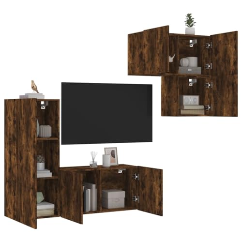 ZQQLVOO 4-TLG. Wohnwand Räuchereiche Holzwerkstoff hängeschrank tv ständer Fernseher Schrank Konsolentisch mit Schubladen von ZQQLVOO