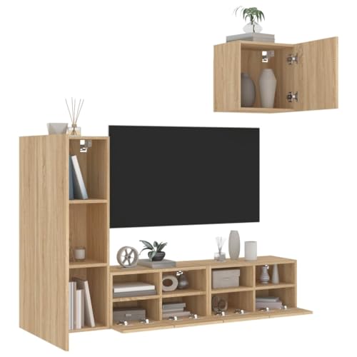 ZQQLVOO 4-TLG. Wohnwand Sonoma-Eiche Holzwerkstoff tv Cabinet lowboard Sideboard tv Sideboard hängend von ZQQLVOO