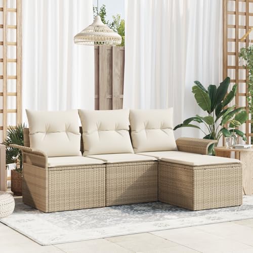 ZQQLVOO 4-teiliges Garten-Sofa-Set mit Kissen Beiges Poly-Rattan 使用逗号” for 卧室 von ZQQLVOO