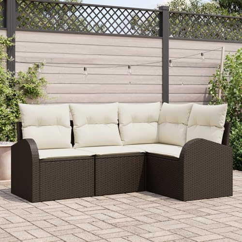 ZQQLVOO 4-teiliges Garten-Sofa-Set mit Kissen Braun Poly Rattan “区分 for 室外 von ZQQLVOO