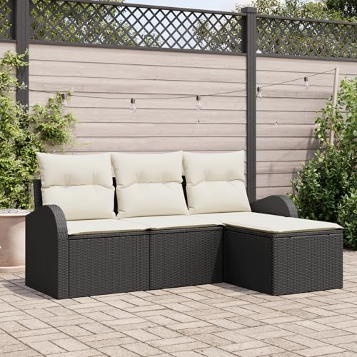 ZQQLVOO 4-teiliges Garten Sofa Set mit Kissen schwarzes Poly Rattan 使用逗号” for 办公室 von ZQQLVOO