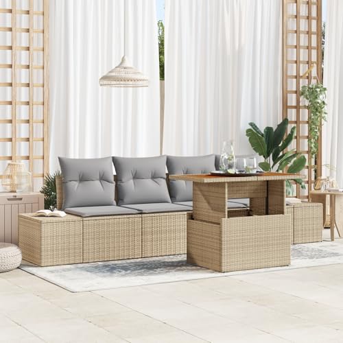 ZQQLVOO 5-TLG. Garten-Essgruppe mit Kissen Beige Poly Rattan Akazie “区分 for 室内 ZQQLVOO 5-TLG. Garten-Essgruppe mit Kissen Beige Poly Rattan Akazie “区分 for 室内 von ZQQLVOO
