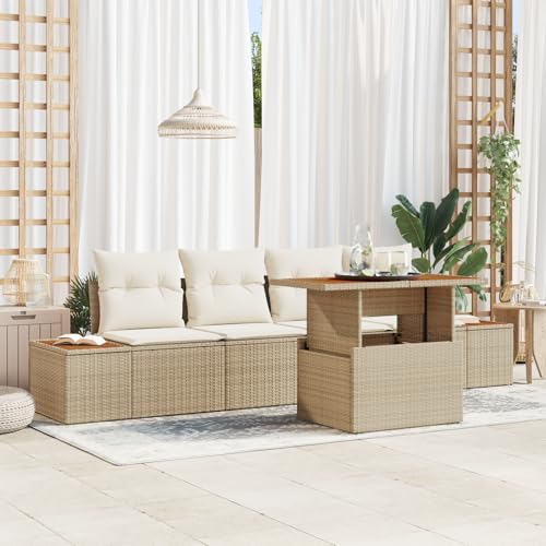 ZQQLVOO 5-TLG. Garten-Essgruppe mit Kissen Beige Poly Rattan Akazie “区分 for 室外 ZQQLVOO 5-TLG. Garten-Essgruppe mit Kissen Beige Poly Rattan Akazie “区分 for 室外 von ZQQLVOO