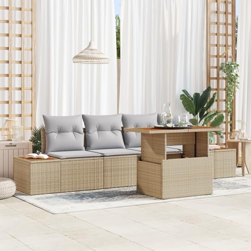 ZQQLVOO 5-TLG. Garten-Essgruppe mit Kissen Beige Poly Rattan Akazie “区分 for 室内 ZQQLVOO 5-TLG. Garten-Essgruppe mit Kissen Beige Poly Rattan Akazie “区分 for 室内 von ZQQLVOO