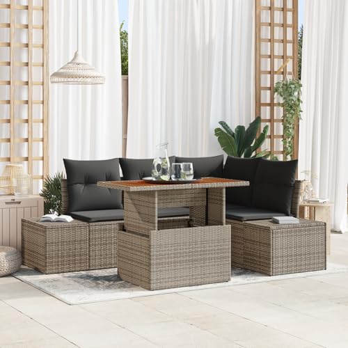 ZQQLVOO 5-TLG. Garten-Essgruppe mit Kissen Grau Poly Rattan Akazie 使用逗号” for 办公室 von ZQQLVOO