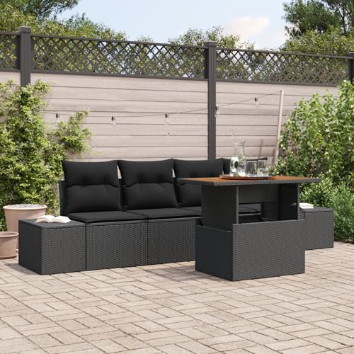 ZQQLVOO 5-TLG. Garten-Essgruppe mit Kissen Schwarz Poly Rattan Akazie “区分 for 办公室 von ZQQLVOO