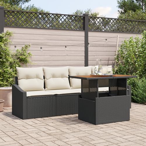 ZQQLVOO 5-TLG. Garten-Essgruppe mit Kissen Schwarz Poly Rattan Akazie “区分 for 室内 ZQQLVOO 5-TLG. Garten-Essgruppe mit Kissen Schwarz Poly Rattan Akazie “区分 for 室内 von ZQQLVOO