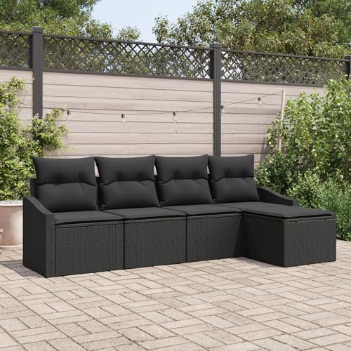 ZQQLVOO 5-TLG. Garten-Essgruppe mit Kissen Schwarz Poly Rattan 使用逗号” for 办公室 von ZQQLVOO