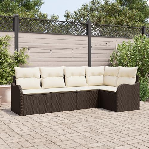 ZQQLVOO 5-TLG. Garten-Sofa-Set mit Kissen Braun Poly-Rattan 使用逗号” for 室内 von ZQQLVOO