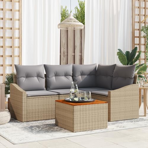 ZQQLVOO 5-TLG. Garten-Sofagarnitur mit Kissen Beige Poly Rattan Akazie “区分 for 室外 ZQQLVOO 5-TLG. Garten-Sofagarnitur mit Kissen Beige Poly Rattan Akazie “区分 for 室外 von ZQQLVOO