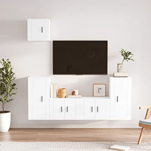 ZQQLVOO 5-TLG. TV-Schrank-Set Hochglanz-Weiß Holzwerkstoff Klassischer TV-Schrank mit Wandmontage und großzügigem Stauraum ZQQLVOO 5-TLG. TV-Schrank-Set Hochglanz-Weiß Holzwerkstoff Klassischer TV-Schrank mit Wandmontage und großzügigem Stauraum von ZQQLVOO