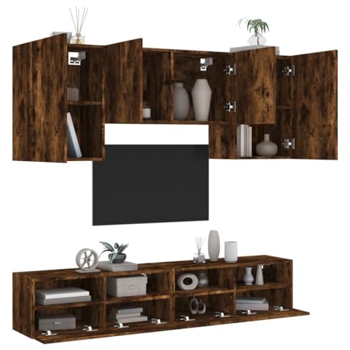 ZQQLVOO 5-TLG. Wohnwand Räuchereiche Holzwerkstoff Konsolentisch mit Schubladen Fernseher Schrank tv möbel tv Cabinet von ZQQLVOO