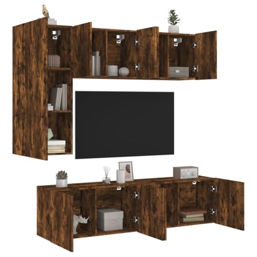 ZQQLVOO 5-TLG. Wohnwand Räuchereiche Holzwerkstoff Sideboard tv HiFi Rack tv Regal Fernseher Tisch von ZQQLVOO