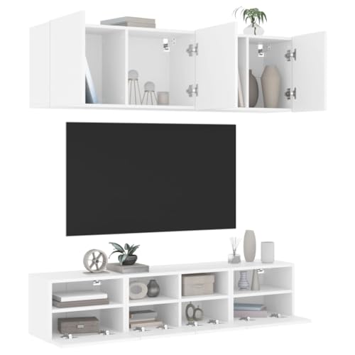 ZQQLVOO 5-TLG. Wohnwand Weiß Holzwerkstoff HiFi Rack Fernseher Tisch tv möbel Fernsehtisch von ZQQLVOO