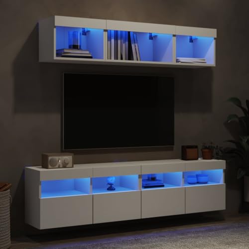 ZQQLVOO 5-TLG. Wohnwand mit LED-Beleuchtung Weiß Holzwerkstoff Couchtisch tv möbel Sideboard Wohnzimmer HiFi Rack von ZQQLVOO