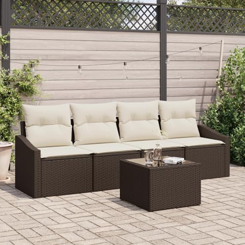 ZQQLVOO 5-teilige Garten-Essgruppe mit Kissen Braun Poly Rattan 使用逗号” for 室外 ZQQLVOO 5-teilige Garten-Essgruppe mit Kissen Braun Poly Rattan 使用逗号” for 室外 von ZQQLVOO