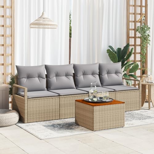 ZQQLVOO 5-teiliges Garten-Sofa-Set mit Kissen Beige Poly Rattan Akazie “区分 for 室内 ZQQLVOO 5-teiliges Garten-Sofa-Set mit Kissen Beige Poly Rattan Akazie “区分 for 室内 von ZQQLVOO