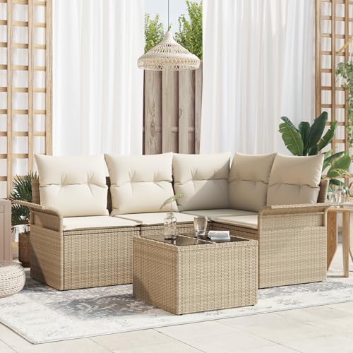 ZQQLVOO 5-teiliges Garten-Sofa-Set mit Kissen Braun Poly Rattan “区分 for 卧室 von ZQQLVOO