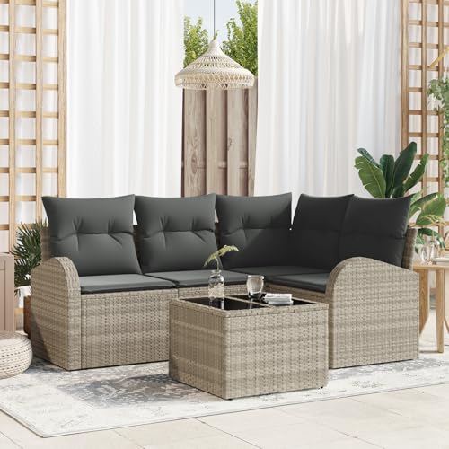 ZQQLVOO 5-teiliges Garten Sofa Set mit Kissen Grau Poly Rattan 使用逗号” for 办公室 von ZQQLVOO