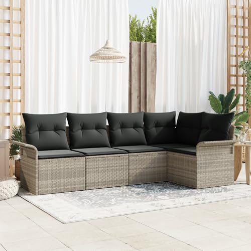 ZQQLVOO 5-teiliges Garten Sofa Set mit Kissen Hellgrau Poly-Rattan 使用逗号” for 卧室 von ZQQLVOO