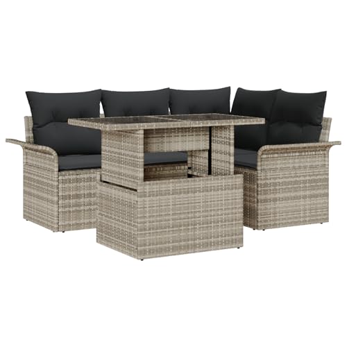 ZQQLVOO 5-teiliges Garten Sofa Set mit Kissen Hellgrau Poly Rattan 使用逗号” for 卧室 von ZQQLVOO