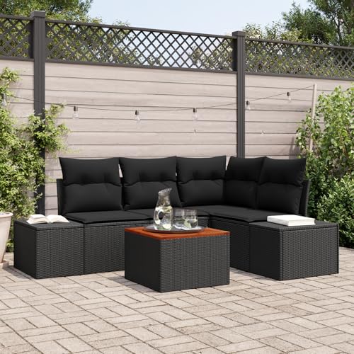 ZQQLVOO 5-teiliges Garten-Sofa-Set mit Kissen Schwarz Poly-Rattan Akazie 使用逗号” for 卧室 von ZQQLVOO