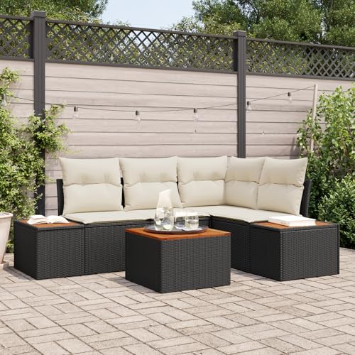 ZQQLVOO 5-teiliges Garten-Sofa-Set mit Kissen Schwarz Poly-Rattan Akazie “区分 for 卧室 von ZQQLVOO