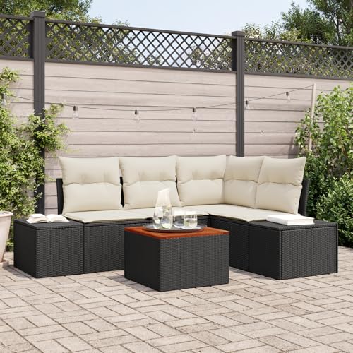 ZQQLVOO 5-teiliges Garten-Sofa-Set mit Kissen Schwarz Poly Rattan Akazie “区分 for 办公室 von ZQQLVOO