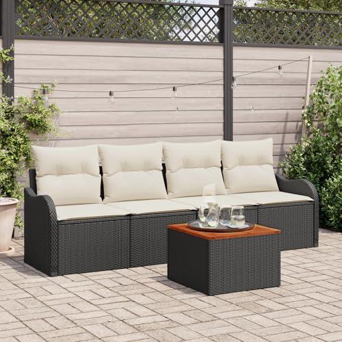 ZQQLVOO 5-teiliges Garten Sofa Set mit Kissen Schwarz Poly Rattan Akazie “区分 for 办公室 von ZQQLVOO