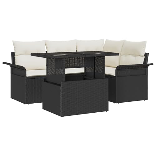 ZQQLVOO 5-teiliges Garten Sofa Set mit Kissen Schwarz Poly Rattan “区分 for 卧室 von ZQQLVOO