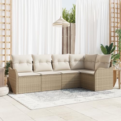ZQQLVOO 5-teiliges Garten Sofa Set mit Kissen in Beige aus Poly Rattan “区分 for 卧室 von ZQQLVOO
