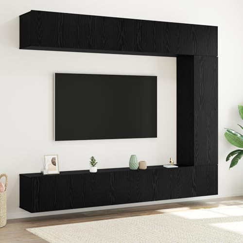 ZQQLVOO 5-teiliges TV Schrankset Wandmontiert Schwarz Eichenholz 5-teiliger TV-Schrank mit verstellbaren Türen und Stauraum für Moderne Einrichtung von ZQQLVOO