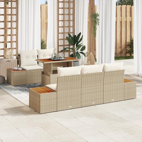 ZQQLVOO 6-TLG. Garten-Essgruppe mit Kissen Beige Poly Rattan Akazie 使用逗号” for 室内 von ZQQLVOO