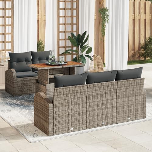 ZQQLVOO 6-TLG. Garten-Essgruppe mit Kissen Grau Poly Rattan Akazie 使用逗号” for 室内 von ZQQLVOO
