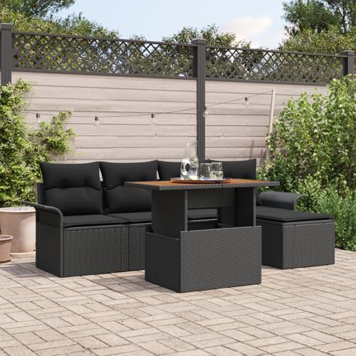 ZQQLVOO 6-TLG. Garten-Essgruppe mit Kissen Schwarz Poly Rattan Akazie 使用逗号” for 卧室 von ZQQLVOO