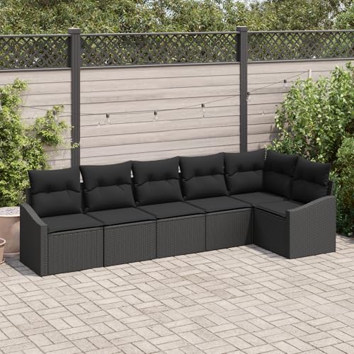 ZQQLVOO 6-TLG. Garten-Essgruppe mit Kissen Schwarz Poly Rattan “区分 for 办公室 von ZQQLVOO