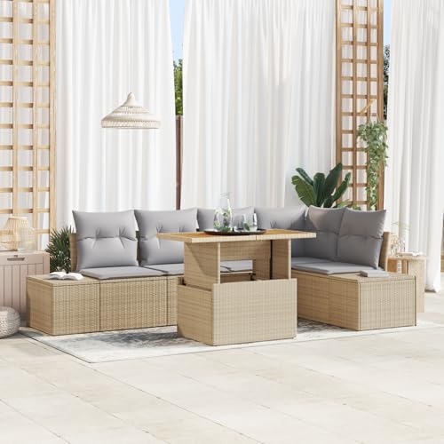 ZQQLVOO 6-TLG. Garten-Sofagarnitur mit Kissen Beige Poly Rattan 使用逗号” for 室外 von ZQQLVOO